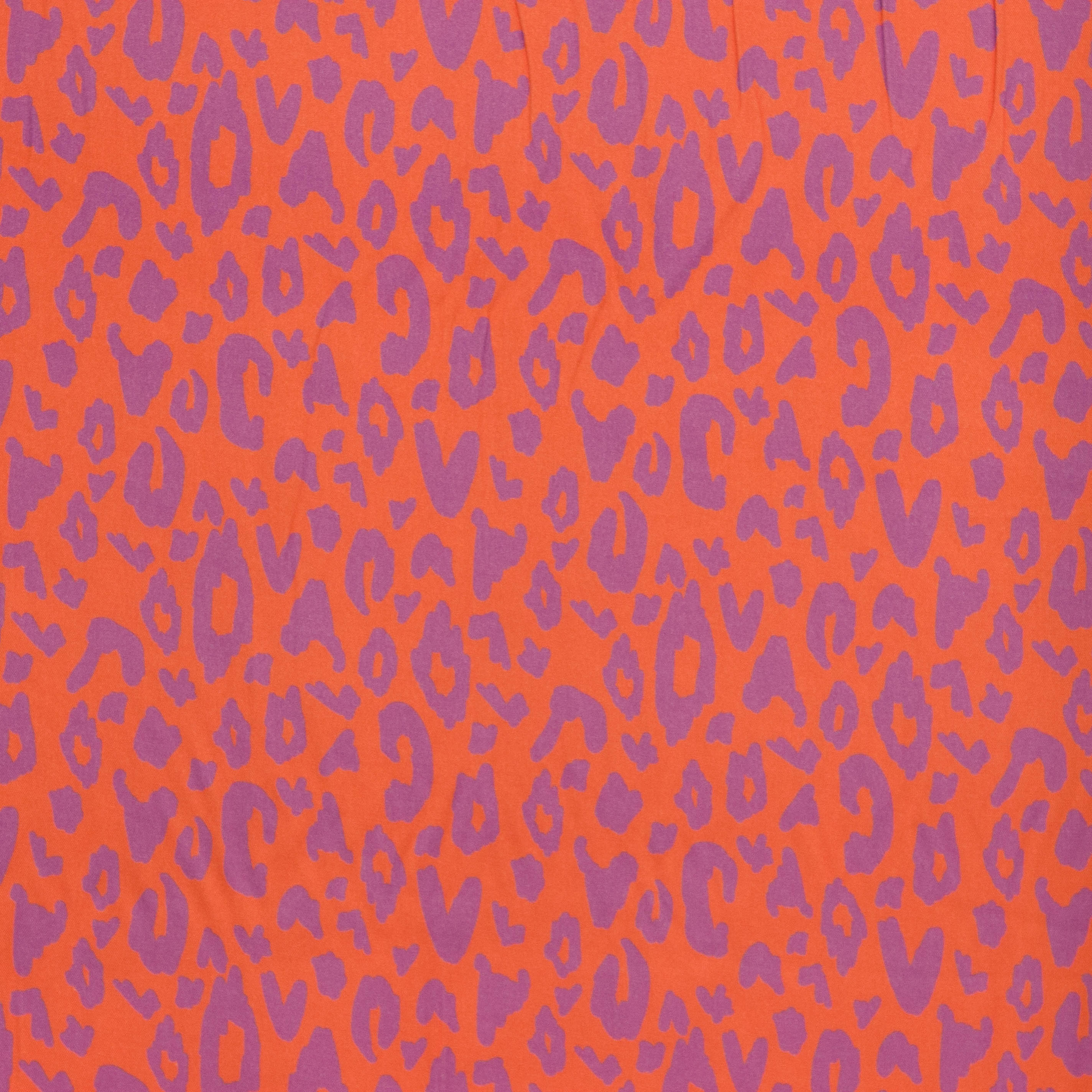 Viscose oranje met paarse luipaard print